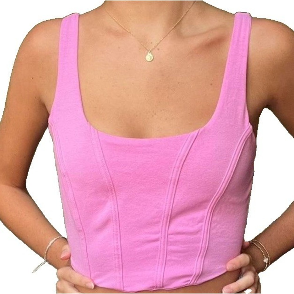 Pink Sz Sm Tank Baby Top Cami boning 70s Croquette Academia Corset Cotton Y2K